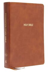 NKJV, Foundation Study Bible, Large Print, Leathersoft, Brown, Red Letter, Thumb Indexed, Comfort Print