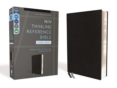 NIV, Thinline Reference Bible (Deep Study at a Portable Size), Large Print, Bonded Leather, Black, Red Letter, Thumb Indexed, Comfort Print